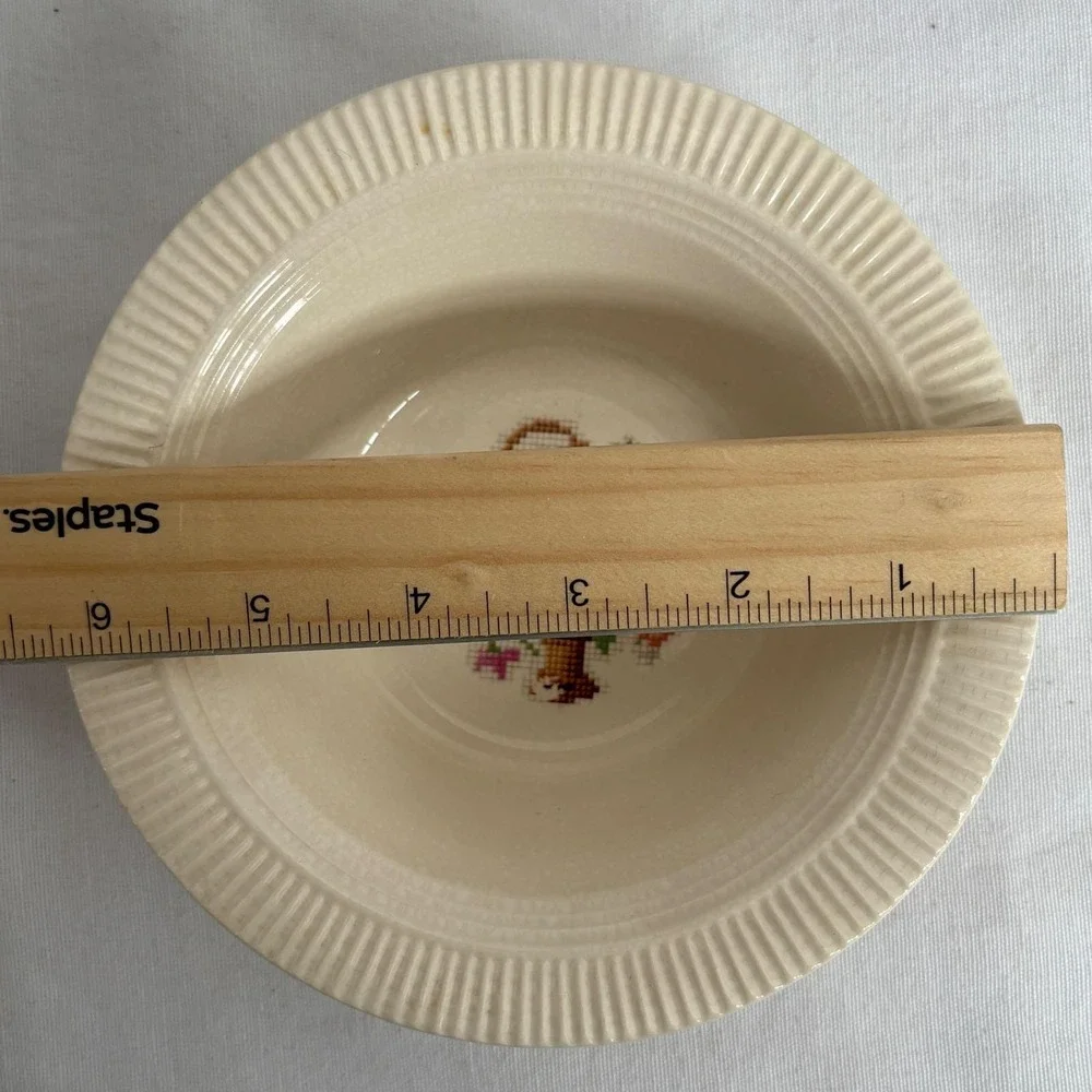 Salem China‎ Co Basket Cross Stitch Vintage 4pc Set Handled Plate Bowls Cream